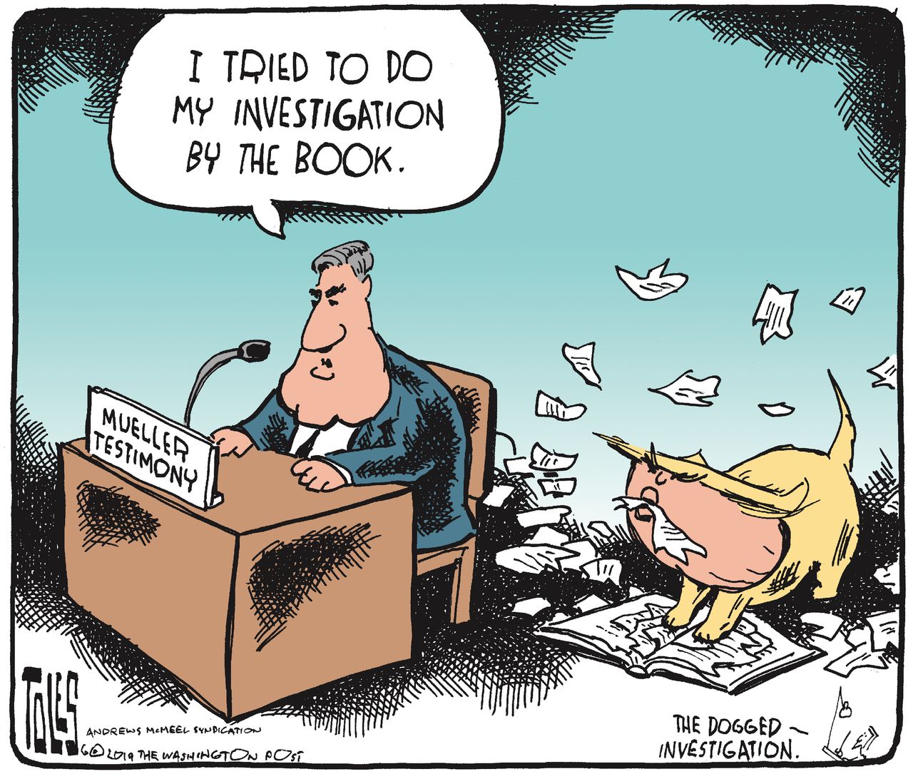 Political Cartoon U.S. Mueller Testimony Trump Ate Homework