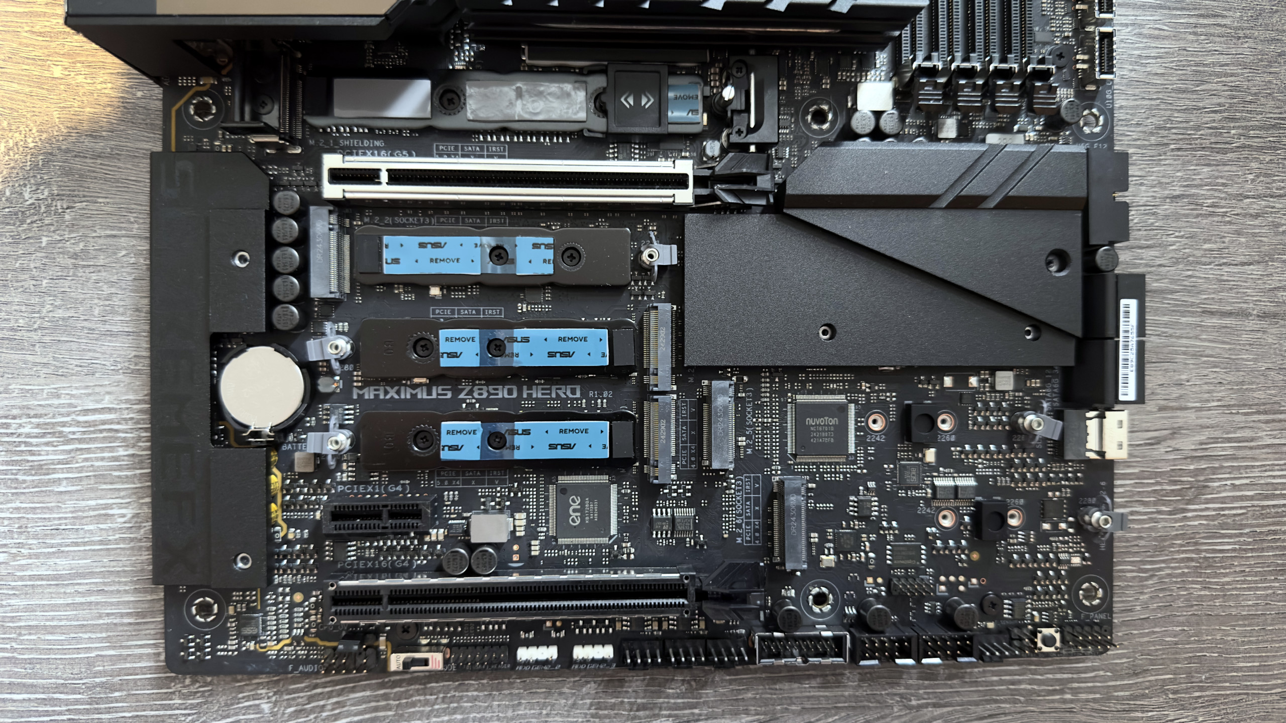 A close up photo of the Asus ROG Maximus Z890 Hero motherboard