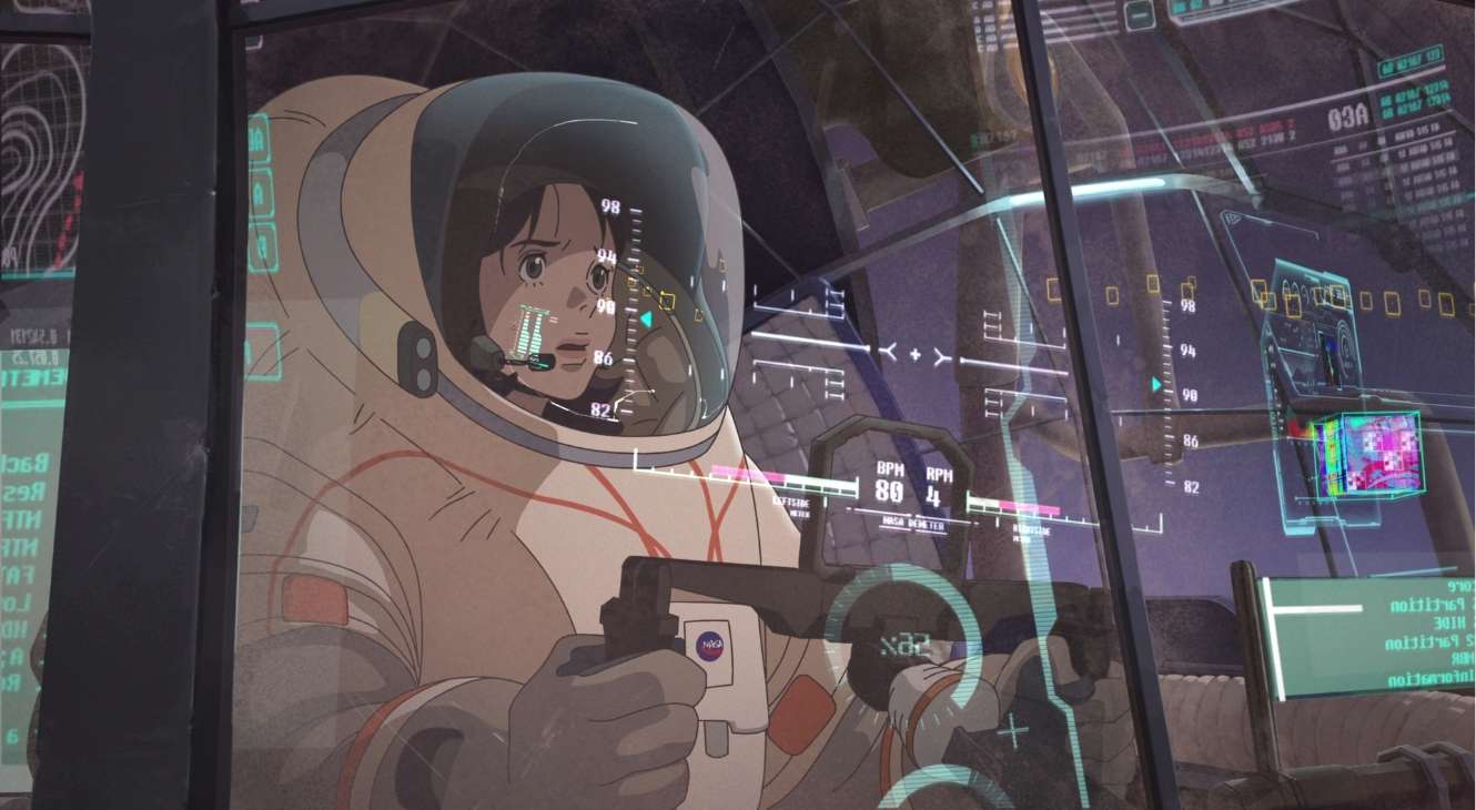 an anime character in a spacesuit on a spaceship