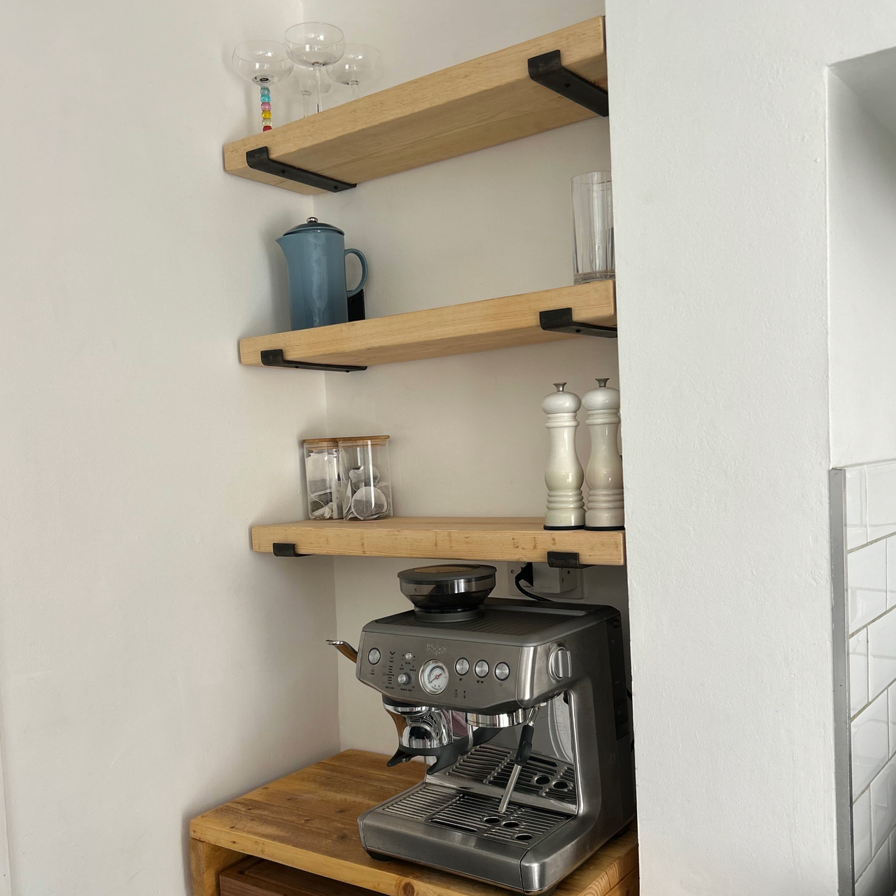Coffee station shelves