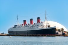 The Queen Mary docked in the Long Beach harbor