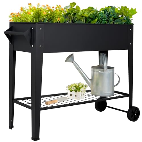 Leetolla Elevate 32" Tall Raised Garden Bed Outdoor With Wheels & Shelf for Mobility, 400lbs Capacity, Anti-Rust Steel Planter Box for Vegetables/herbs, Patio-Balcony-Backyard
