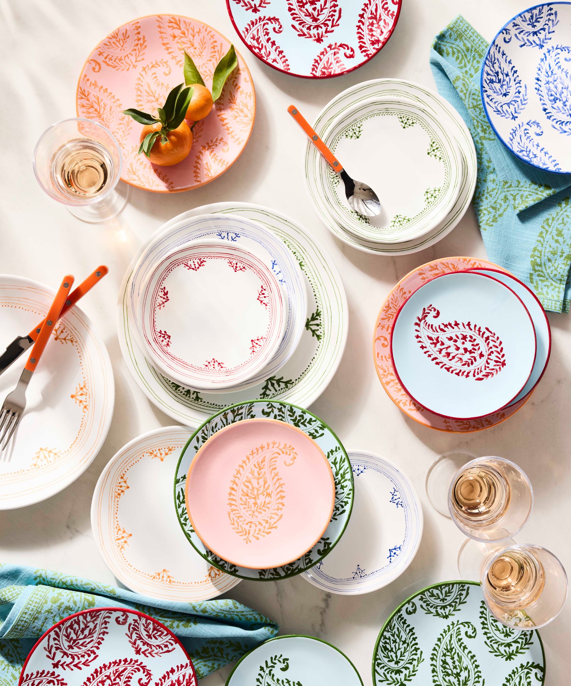 Pastel tableware with colourful prints