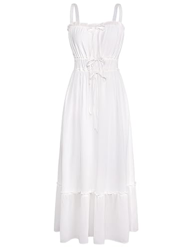 Grace Karin Women White Casual Dresses Summer Tie Front Corset Wedding Guest Midi Dress Sun Dress White Dress for Beach Xl