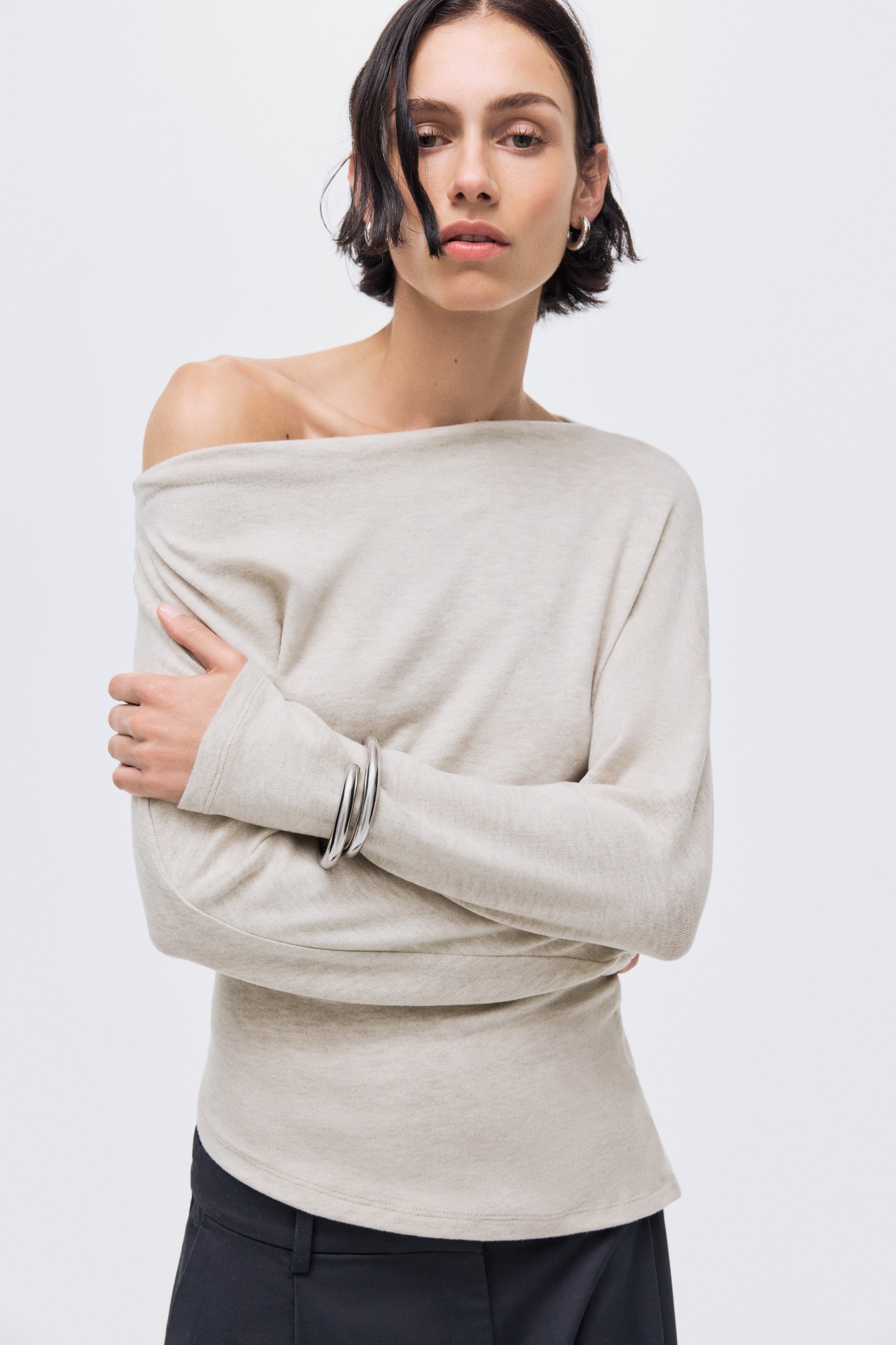 Asymmetric Jersey Top - Dark Gray