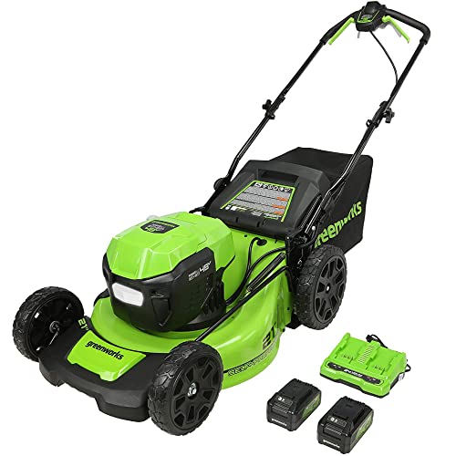 Greenworks 48v (24v X 2) 21" Brushless Cordless (self-Propelled) Lawn Mower (led Headlight), (2) 5.0ah Batteries and Dual Port Rapid Charger Included (200+ Compatible Tools)