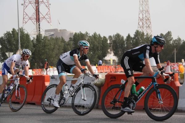 Bradley Wiggins (Sky) gets in the miles in Qatar.