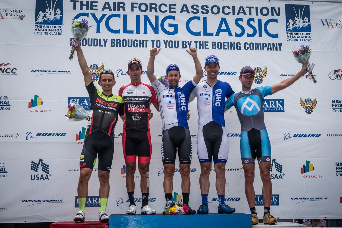 The men&rsquo;s podium in Crystal City