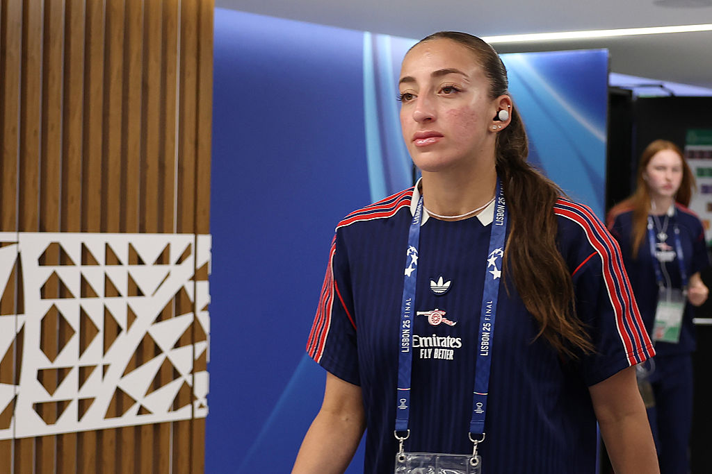 Rosa Kafaji of Arsenal arrives at the stadium prior to the UEFA Women's Champions League final match between Arsenal WFC and FC Barcelona at Estadio Jose Alvalade on May 24, 2025 in Lisbon, Portugal.