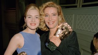 Kate Winslet and Emma Thompson with their awards at the BAFTA after-party at Grosvenor House in London, 21st April 1996