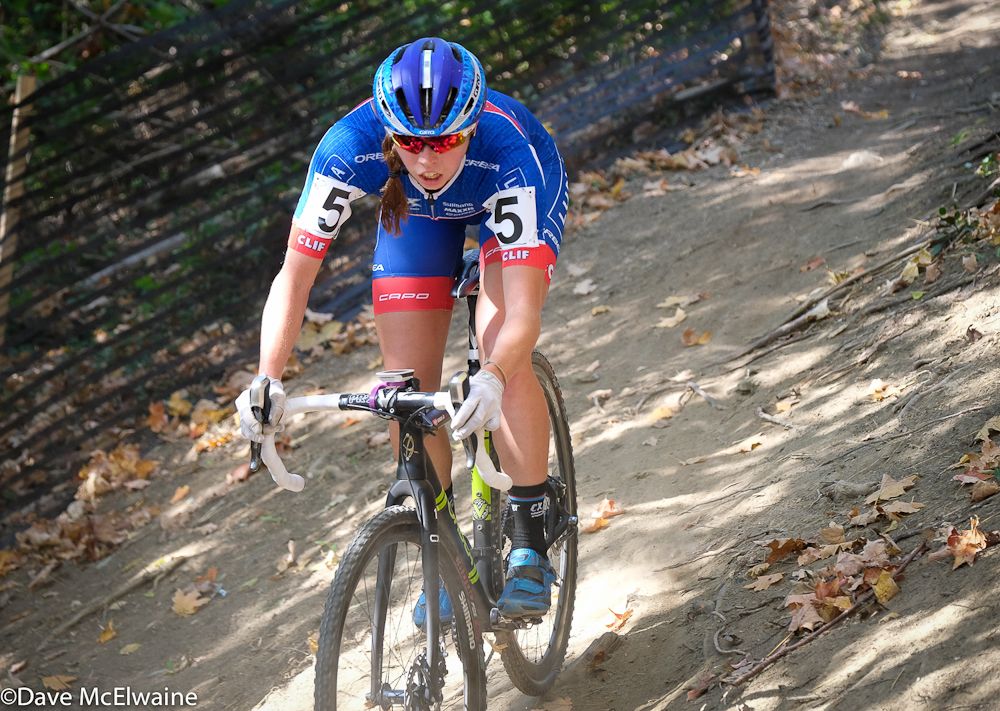 Hannah Finchamp (Cliff Pro Team) owned third place nearly the whole race.