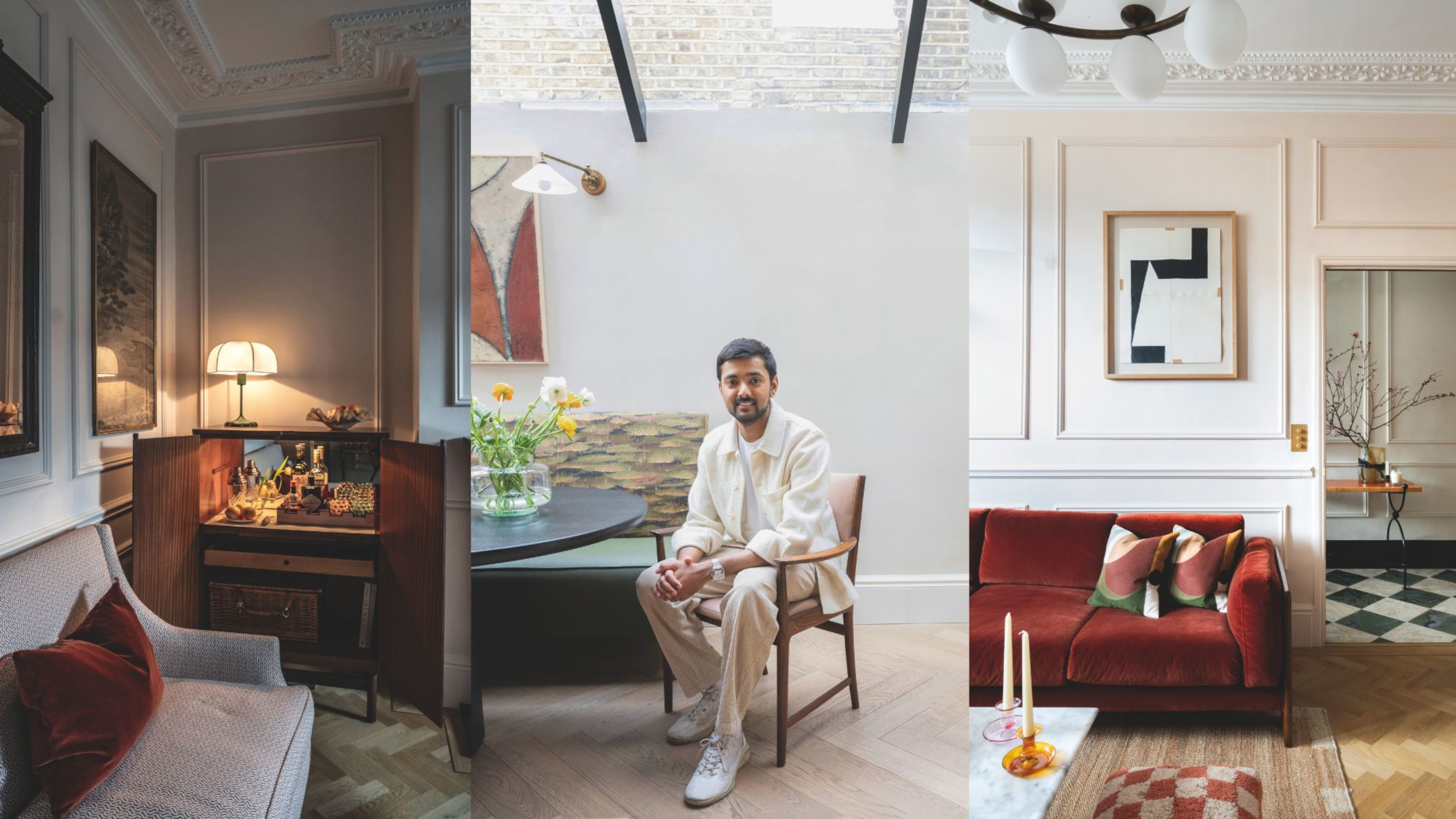 A compilation of projects by Arall and a headshot of Ananth Ramaswamy