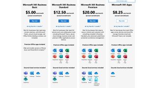 screenshot of Microsoft 365 pricing plans