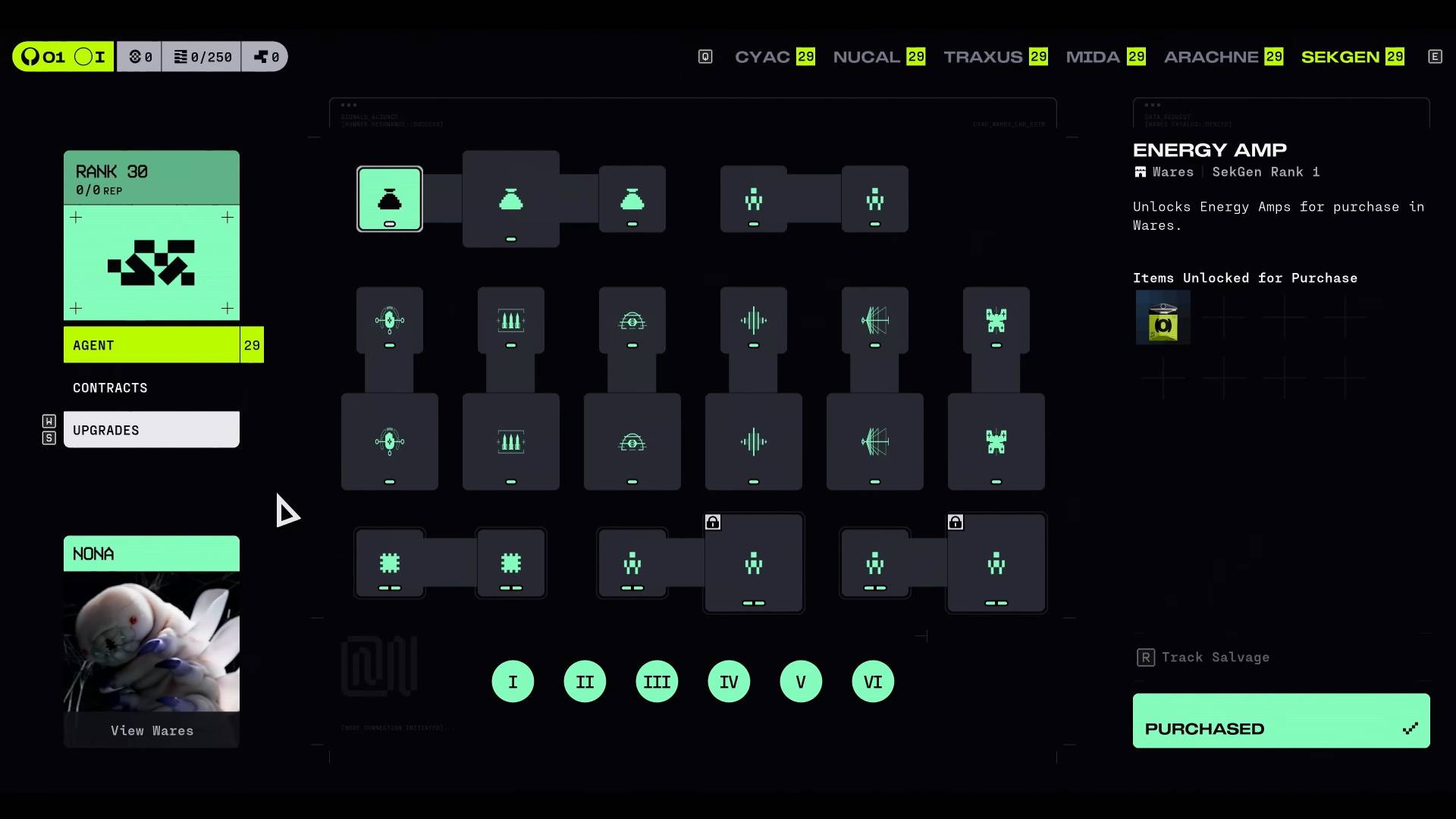 Marathon factions Sekiguchi genetics upgrade menu from Bungie vidoc