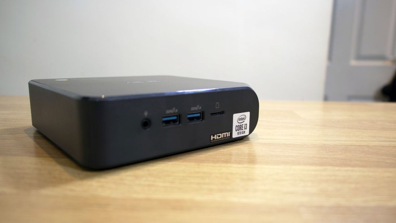 A photograph of the Asus Chromebox 4 showing the front ports