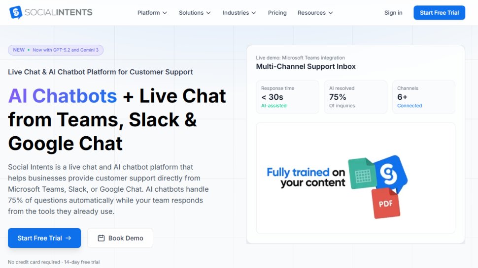 Website screenshot of Social Intents (February, 2026)