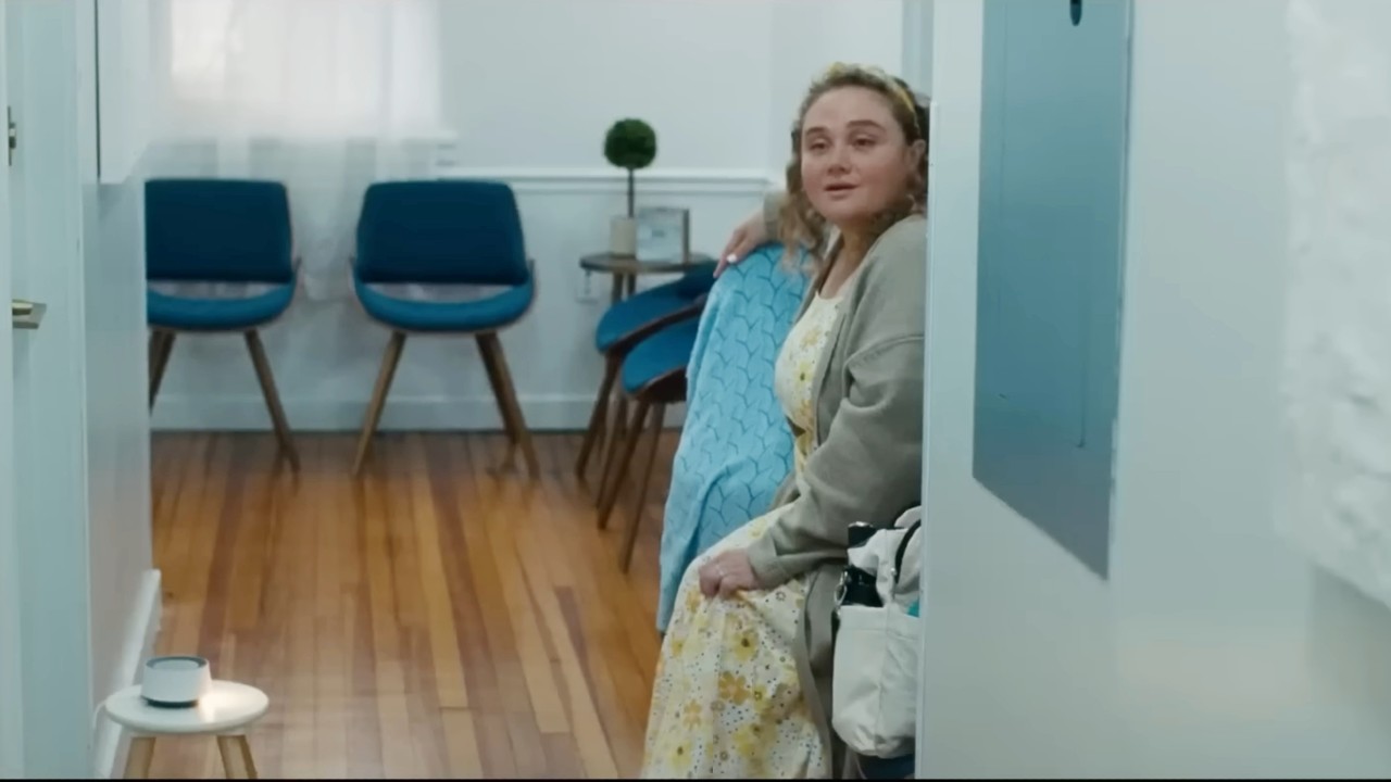 Danielle MacDonald in waiting room in If I Had Legs I'd Kick You.