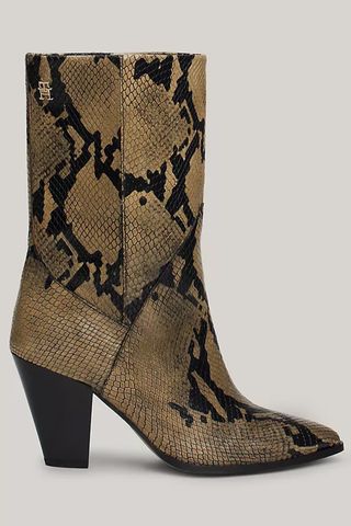 Tommy Hilfiger Snake Embossed Leather Heeled Cowboy Boot