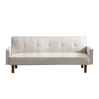 A beige linen sofa bed