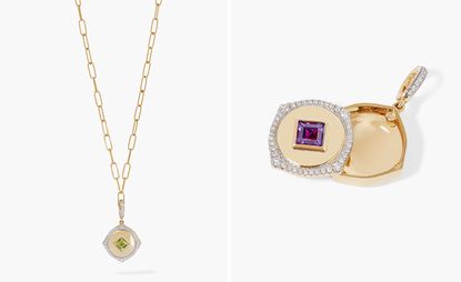 Gold birthstone lockets with diamonds by Annoushka