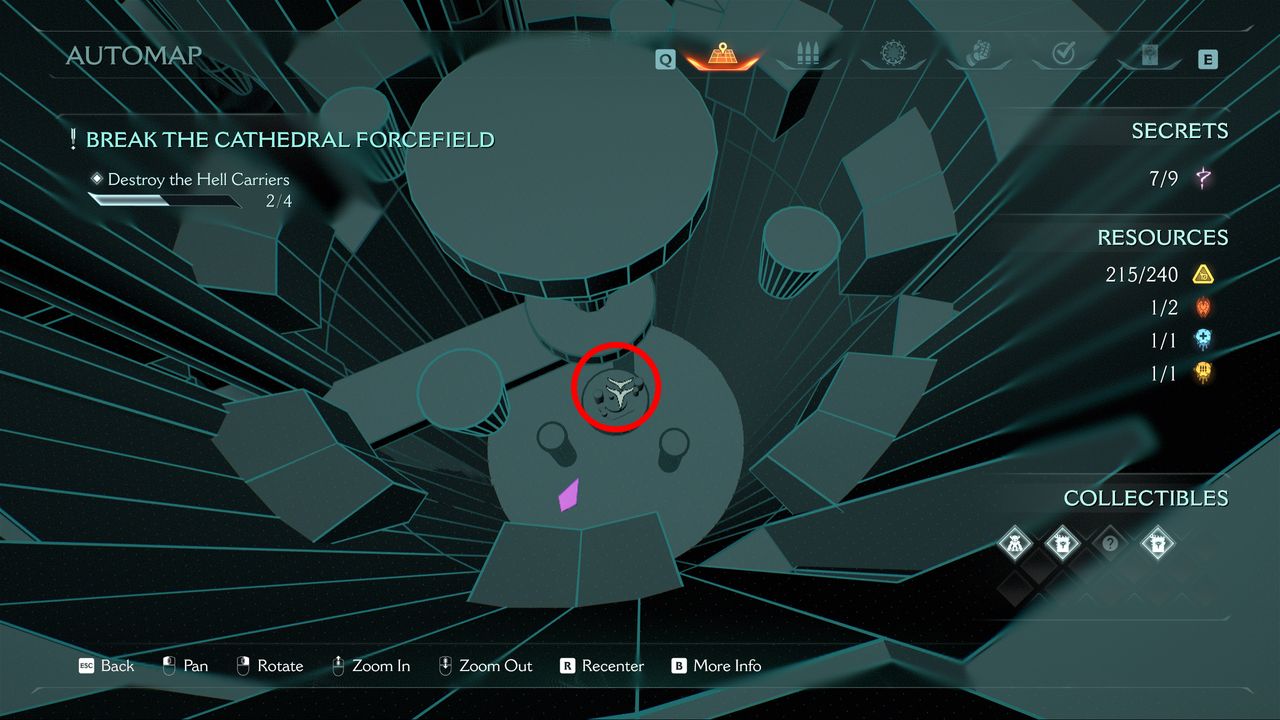Doom: The Dark Ages Holy City of Aratum secrets - A map highlighting the location of a secretlanding zone at the bottom of a well.