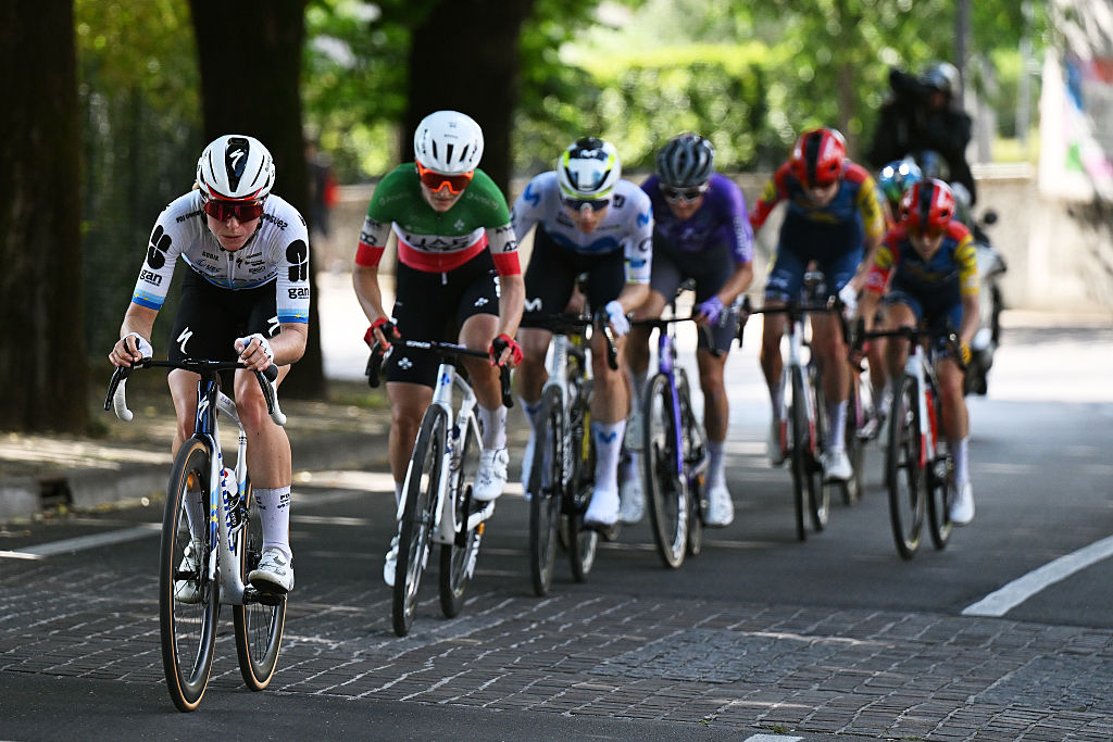 BUJA, ITALY - JUNE 01: Demi Vollering of Netherlands and Team FDJ United - SUEZ competes in the breakaway during the 37th Giro d&amp;apos;Italia Women 2026, Stage 3 a 156km stage from Bibione to Buja / #UCIWWT / on June 01, 2026 in Buja, Italy. (Photo by Luc Claessen/Getty Images)