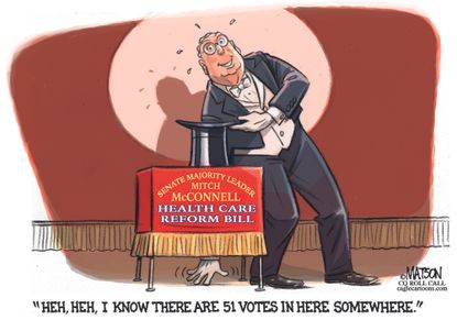Political cartoon U.S. McConnell healthcare reform AHCA vote magician