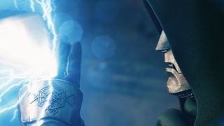 Doctor Doom blocking an attack from Thor in Avengers: Doomsday