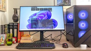 Alienware 27 4K Dual-Resolution Gaming Monitor review unit on a desk