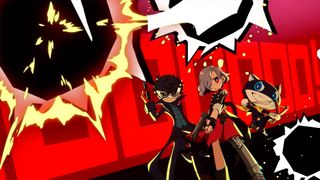 Three Persona 5 characters firing their guns in Persona 5 Tactica.