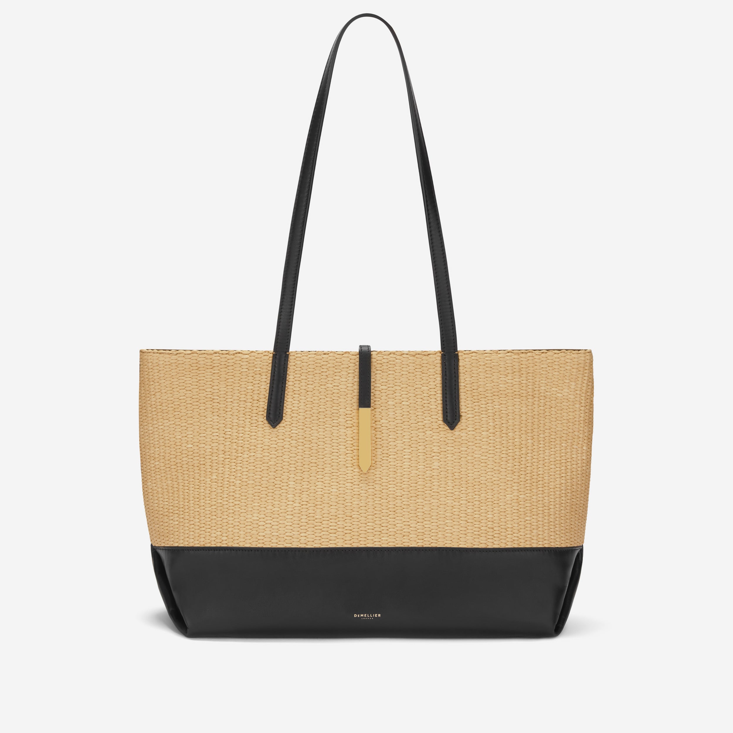 The Tokyo Tote | Warm Raffia 
Black Smooth | Demellier