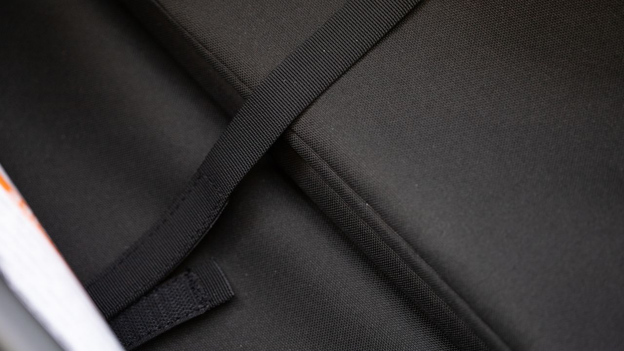 Thule Courier floor section folded and stored in the rear