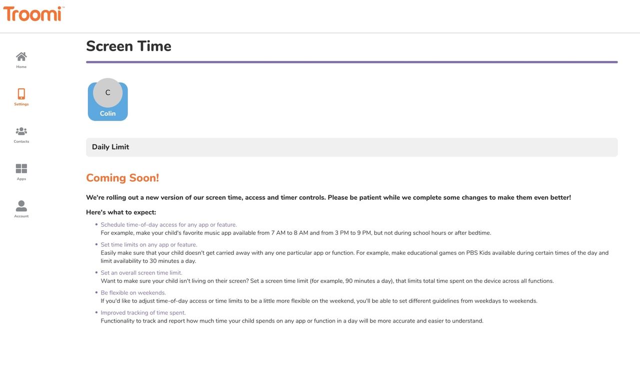 Troomi Parent Poral screenshot