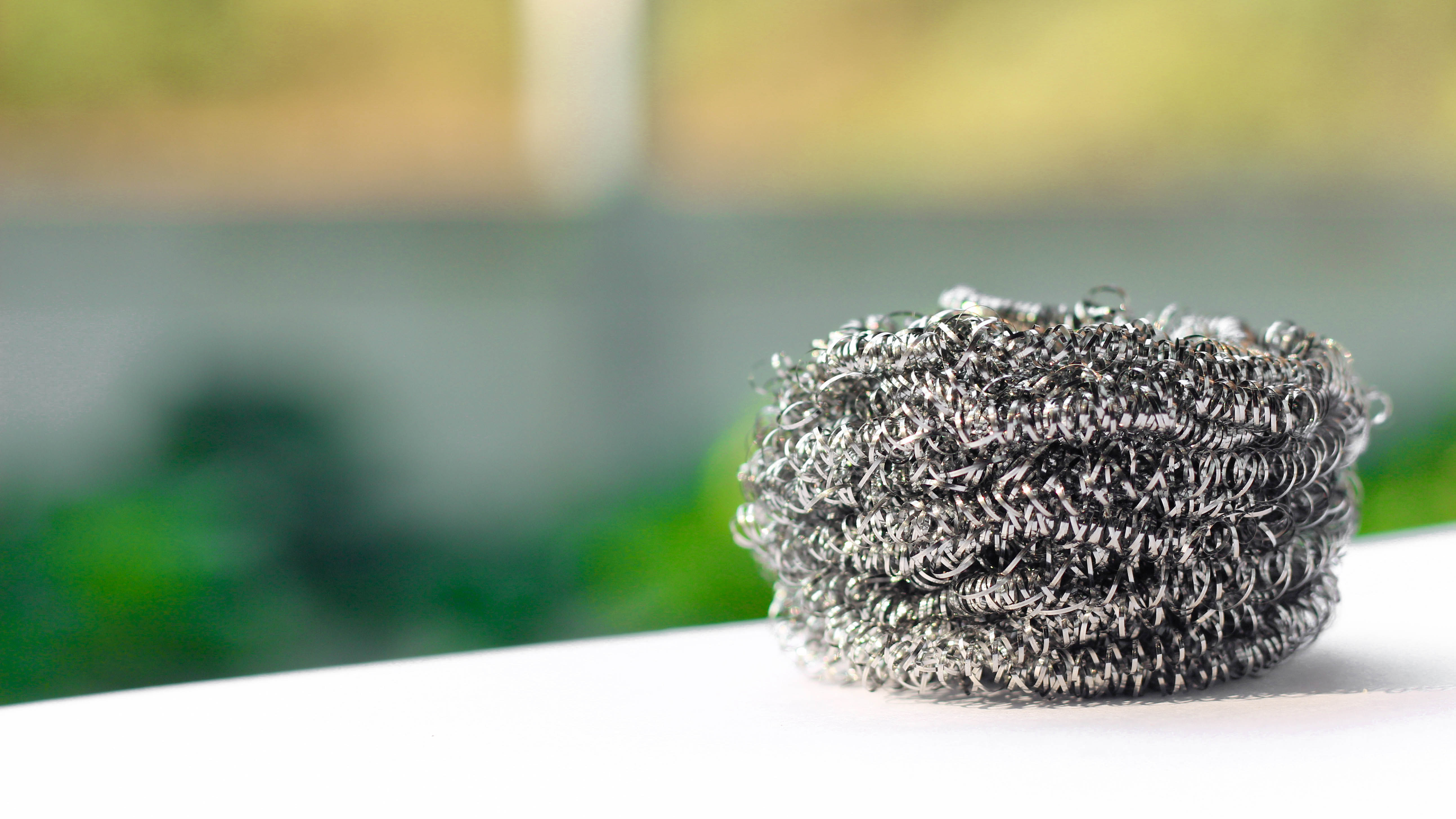 Steel wool on white table
