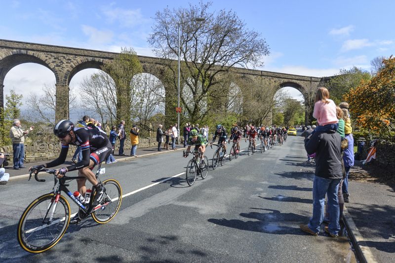 The peloton in Denby Dale, West Yorkshire