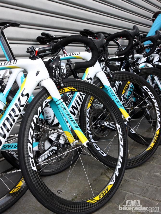 Corima deep-section carbon tubular wheels for the Astana squad at Scheldeprijs