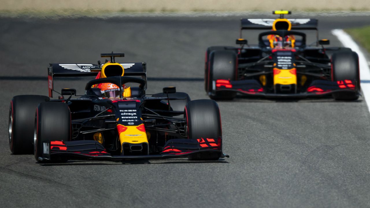 Red Bull Racing drivers Max Verstappen and Alex Albon