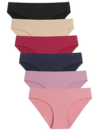 Caterlove Women's Seamless Underwear No Show Stretch Bikini Panties Silky Invisible Hipster 6 Pack (a, Medium)