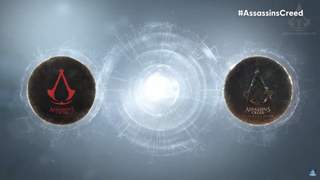 graphical representation of Assassin's Creed infinity with glowing white circles including the logos for Codename Hexe and Codename Red.
