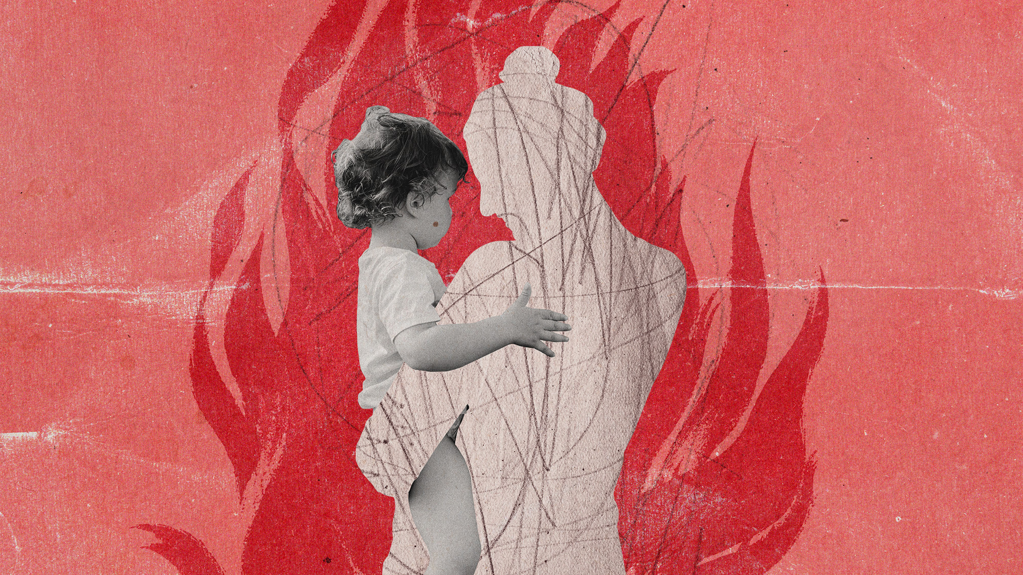 Photo collage of a woman holding a baby