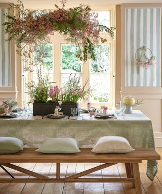 spring table with hanging floral installation