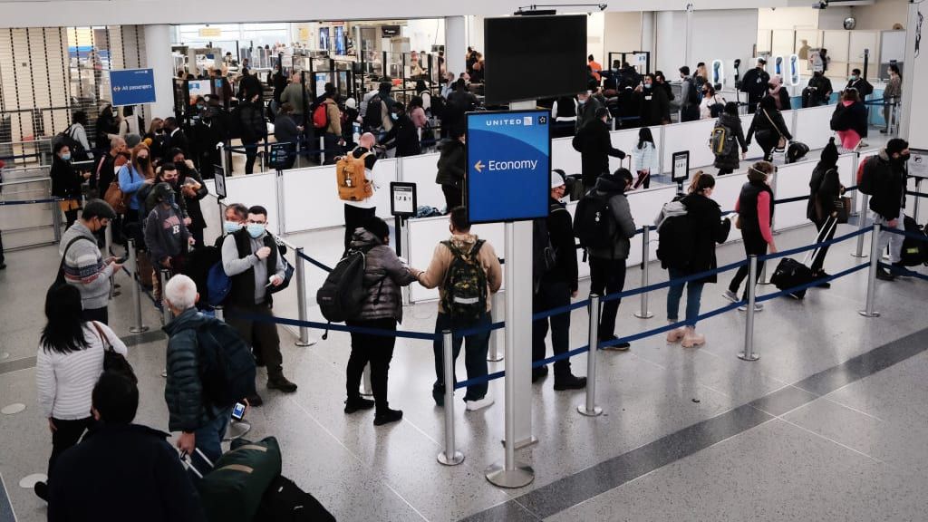 Air travelers in Newark, New Jersey.