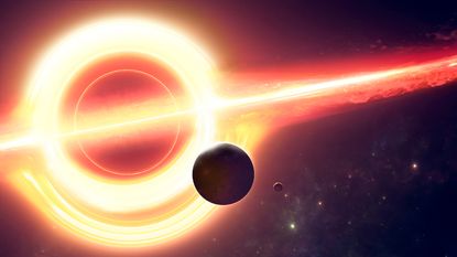 An artist's illustration of a black hole's accretion disk.