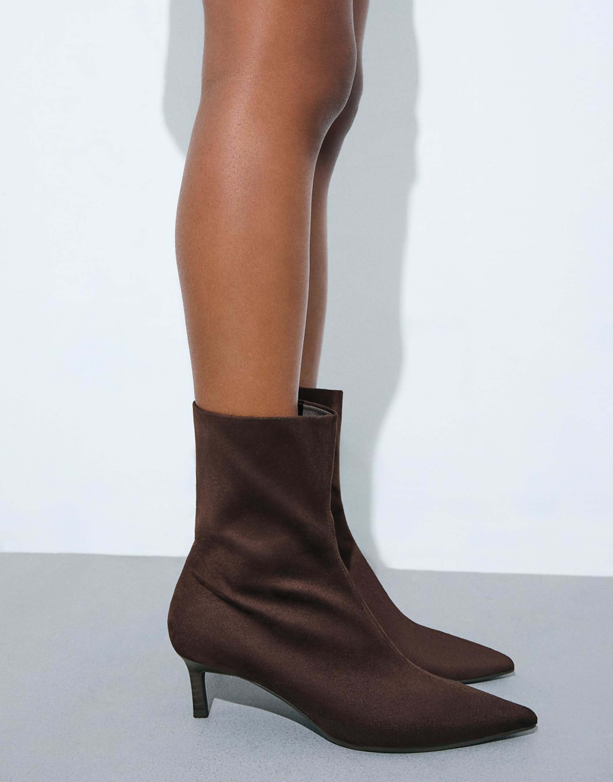 Bershka Kitten Heel Ankle Boots in Brown