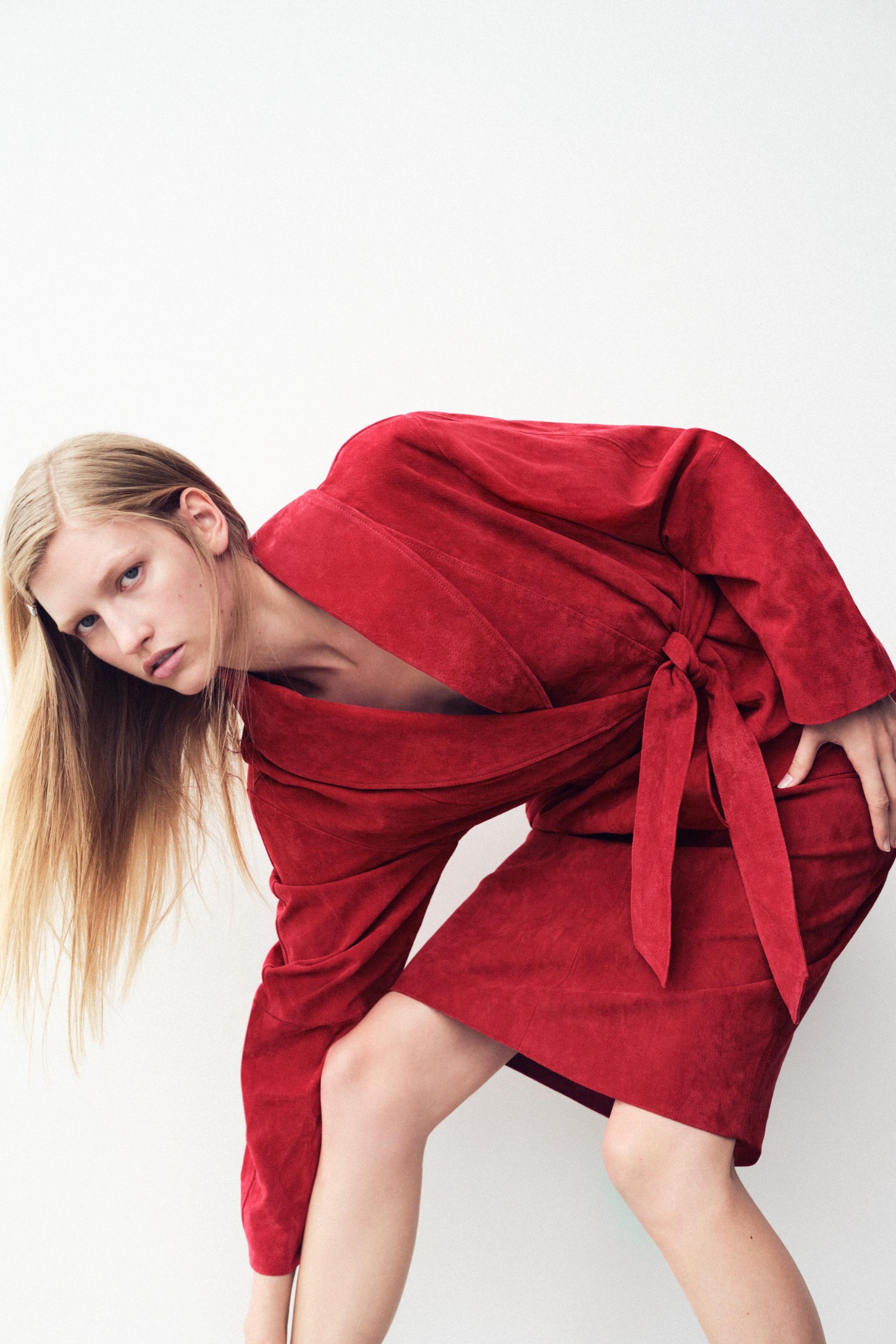 100% Leather Belted Jacket - Intense Red - Xs