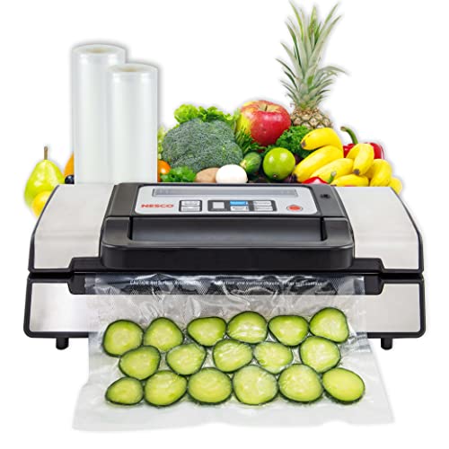 Nesco Deluxe Food Vs-12 Vacuum Sealer, 130 Watts, Kit Bags & Viewing Lid, Compact, Silver