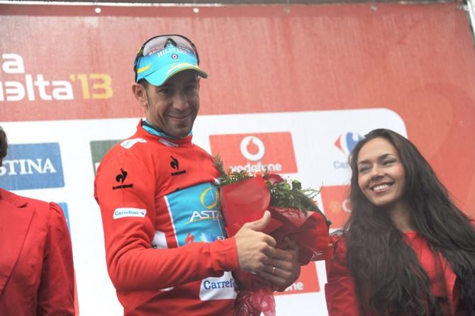 Thumbs up from Vincenzo Nibali (Astana) who remains in the Vuelta lead after the first stage in the Pyrenees