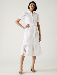 8. Pure Cotton Broderie Belted Midi Shirt Dress