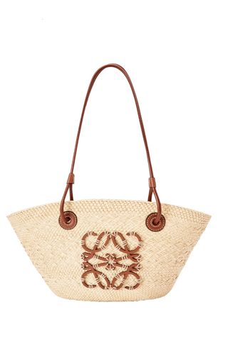 Small Anagram Basket Bag in Iraca Palm and Calfskin