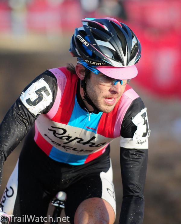 Chris Jones (Rapha Focus) getting ready for a 180 degree turn.